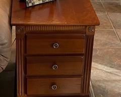 Brown finish End Table that matches Sofa Table and Coffee Table - 2 Drawers.