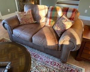 Leather Loveseat - overstuffed & very comfortable! Great for small living area.