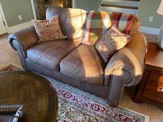 Leather Loveseat - overstuffed & very comfortable! Great for small living area.