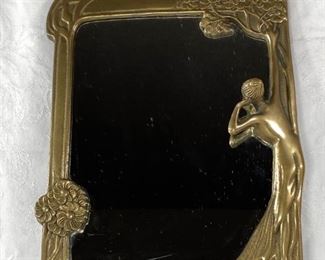 Antique Lady Of The Lake Art Nouveau Brass Mirror