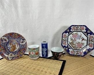 Asian Tea Cups, Plates, Vase Mats