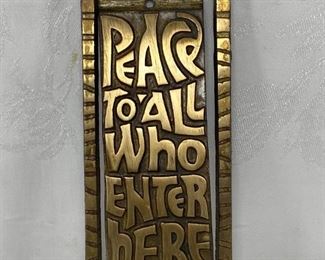 Vintage Brass Peace To All Who Enter Door Knocker