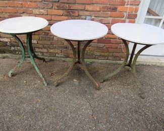 Antique iron base marble top tables