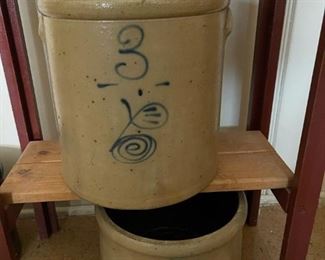 Antique RED WING Stoneware Lazy Eight (#3 and #2) Bee Sting Salt Glazed Crocks