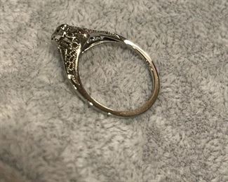 Beautiful European Cut 14k White Gold Diamond Ring- absolutely amazing .5 ct Diamond 20-30s era.