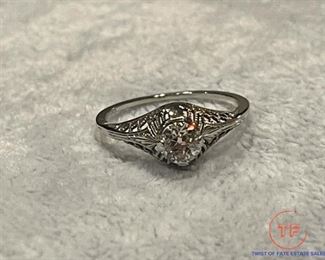 Beautiful European Cut 14k White Gold Diamond Ring- absolutely amazing .5 ct Diamond 20-30s era.