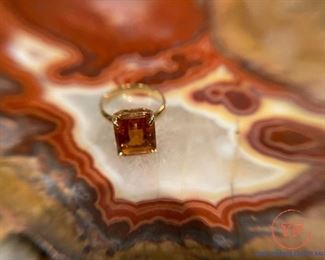 18k Yellow Gold Emerald Cut Orange Topaz