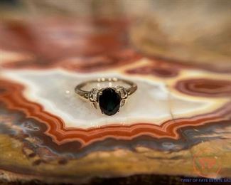 Gorgeous Dark Blue Zircon and Diamond ring Set in 14k Yellow Gold