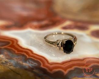 Gorgeous Dark Blue Zircon and Diamond ring Set in 14k Yellow Gold