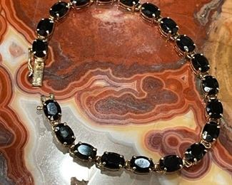 14k Yellow Gold Onyx Tennis Bracelet 