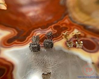 14k Yellow and White Gold Diamond Earrings 