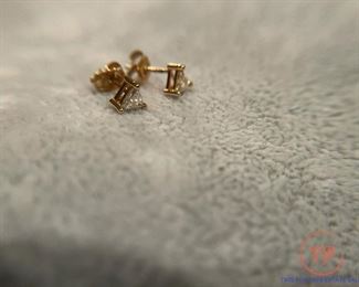 14k Yellow Gold Trillion Cut Diamond Earrings 