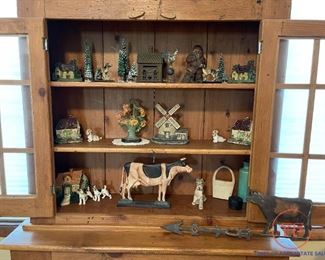 Antique Display Cabinet with Collection of HUBLEY Antique Cast Iron Door Stops