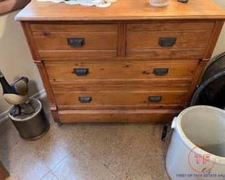Antique 4 Drawer Cabinet with Ornate Metal Pulls