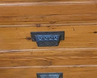 Antique 4 Drawer Cabinet with Ornate Metal Pulls