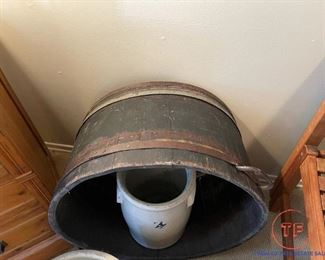 Antique Wooden Wash Tub with Metal Handles