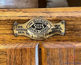 Antique HOOSIER Save Steps Oak Cabinet with SLAG GLASS 