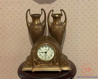 1920's JENNING BROS Mantle Clock with Matching Vase / Urns