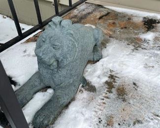 Cast Metal Laying Lions - PAIR