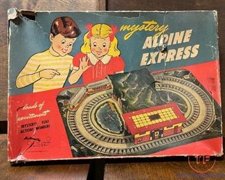Mystery Alpine Express Tin Lithograph Automatic Toy Company 1940s Tin Train Play Set