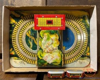 Mystery Alpine Express Tin Lithograph Automatic Toy Company 1940s Tin Train Play Set