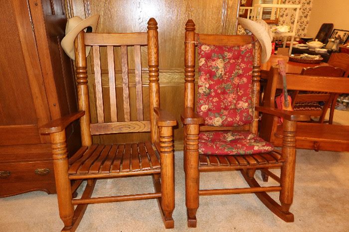 Pair of Solid Oak Rockers