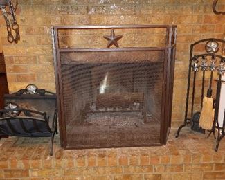 Western Rustic Fireplace Screen and Tools