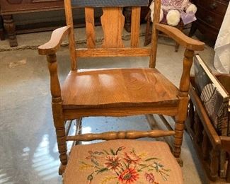 Oak rocking chair and foot stool