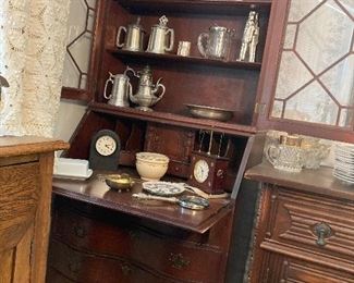 antique china hutch and pewter