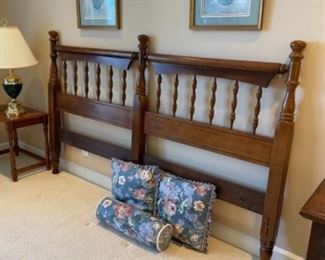 Cherry night stand, king head board, and dresser with mirror.