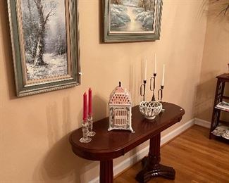 console table, woriginal winter scene art
