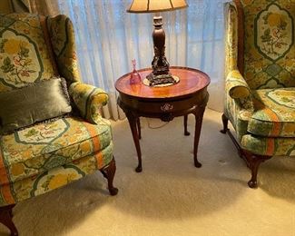 Baker lamp table and Hickory wingbacks 