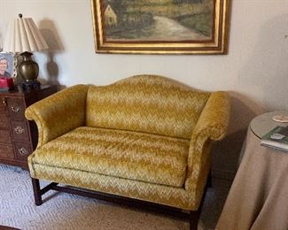 Camelback Loveseat with flame stitch 