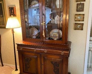 Vintage glass front China cabinet with drawers