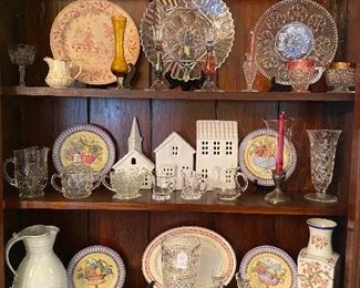 Portuguese Village also Waterford crystal vase and four Limoges plates and various other China