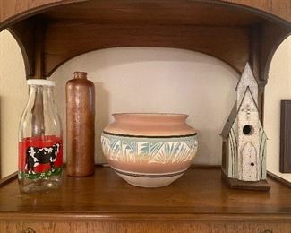 Made in France cow jar also large pottery bowl and pottery jar and birdhouse