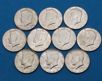 10 Uncirculated Kennedy Half Dollars, 40% Silver, Mixed Dates