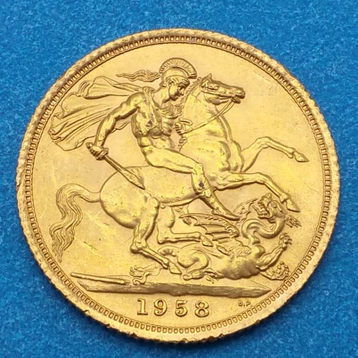 Rare 1958 British Gold Sovereign Coin--Queen Elizabeth II