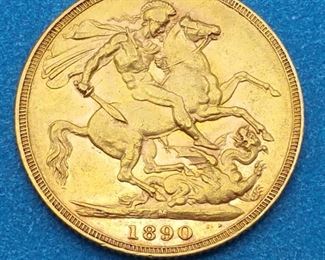 Rare 1890 British Gold Sovereign Coin--Queen Victoria-Jubilee Head