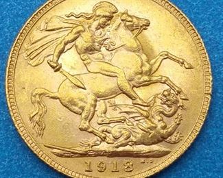 Rare 1918 British Gold Sovereign Coin--King George V