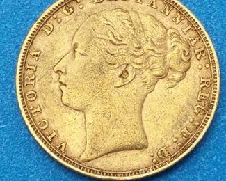 Rare 1880 British Gold Sovereign Coin--Queen Victoria-Young Head