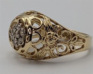 Handsome Men's Edwardian Diamond Cluster Ring in 10k Yellow Gold