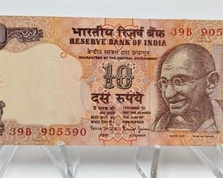 Mahatma Gandhi 10 Rupees Reserve Bank of India Note; 2006