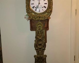 19th Century French Repousse Brass Comtoise Wall Clock from Normandy