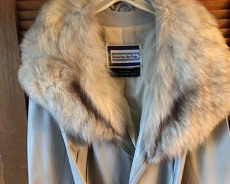 Vintage Suburban Heritage Leather Coat with Fur Collar