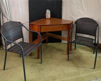 Corner Desk, Chairs And Salt Lamp