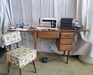 Vtg Kenmore Sewing Machine, Table, Chair Notions