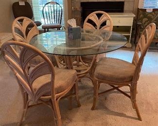 Round Rattan Table with 4 Palm Leaf Back Chairs
