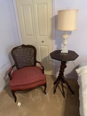 Louis XV style Chair, Twig stand, Marble lamp