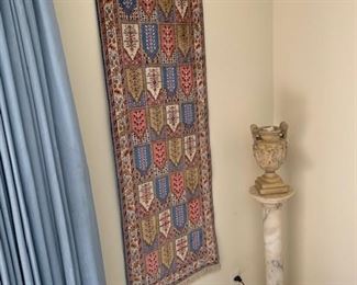 Silk prayer rug, Marble display pedestal